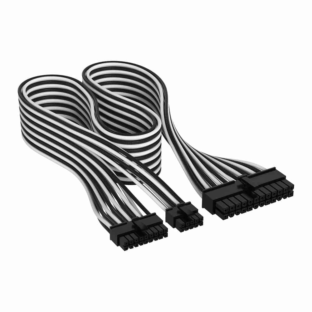 (image for) Corsair Premium Black/White Individually Sleeved 24-Pin Type-5 ATX PSU Cable